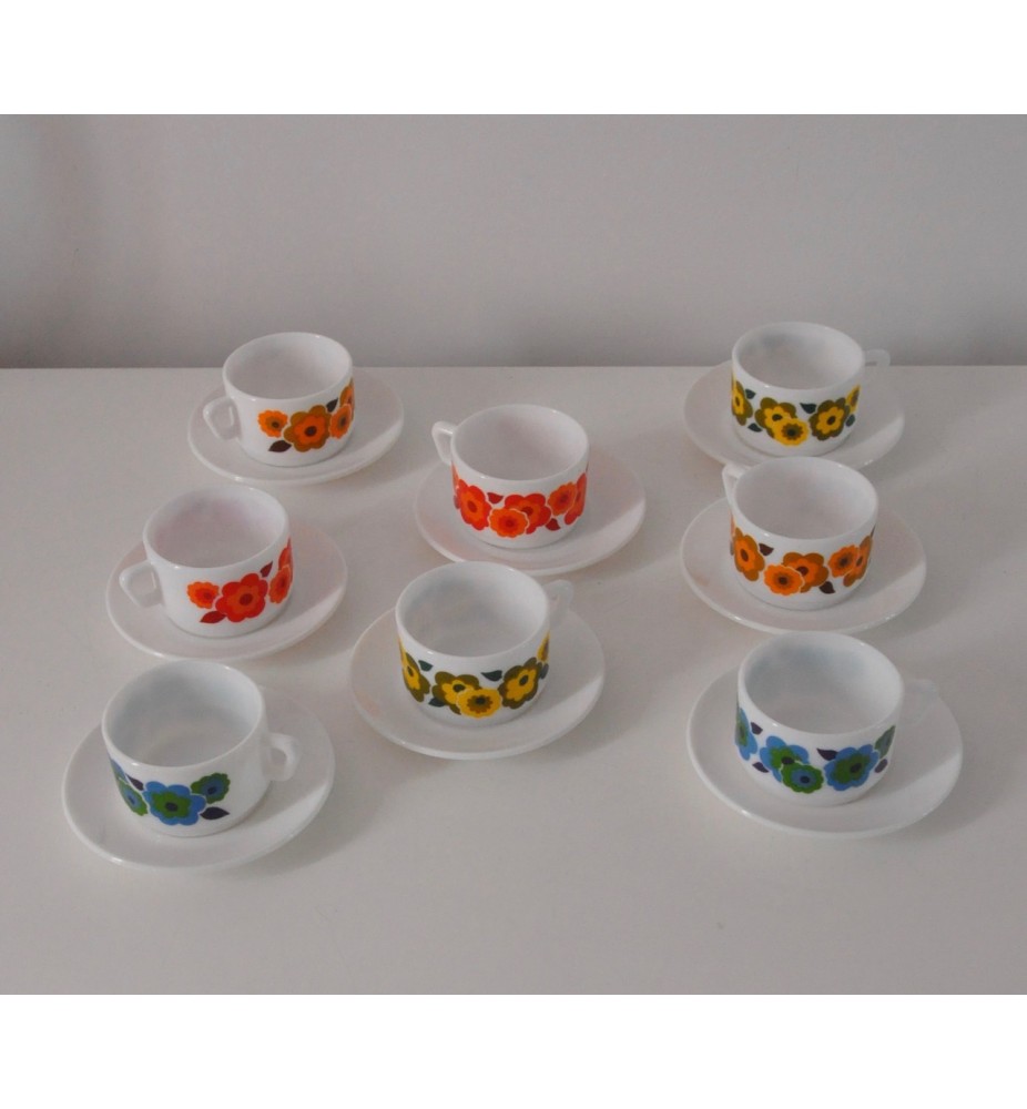 Lot De 5 Tasses à Thé/café Vintage Arcopal France – Motif Fruits, Multicouleur