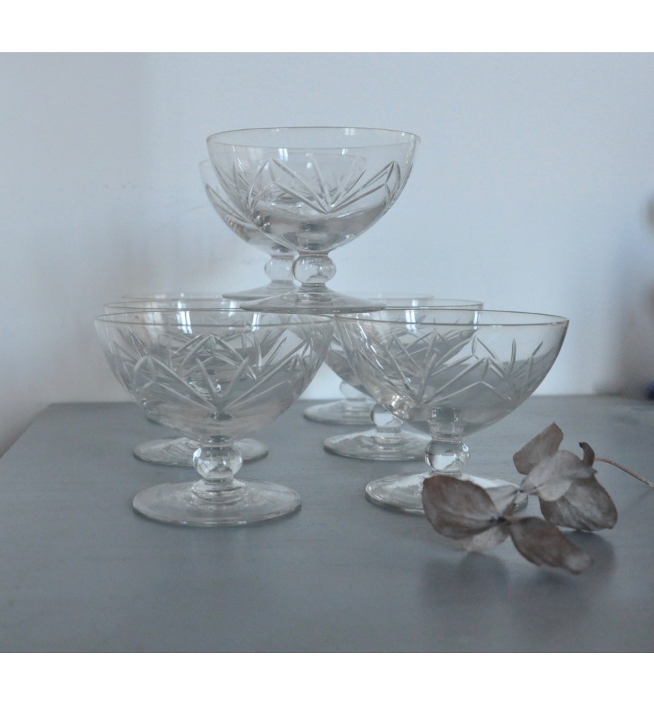 Lot De 6 Coupes à Champagne Liège – Début 19ème, Vers 1820 – Verre Clair, Belgique – Neuf Antique