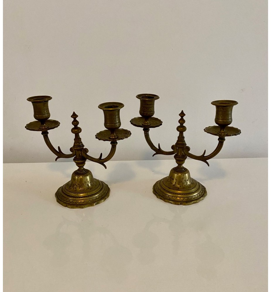 Paire de bougeoirs en laiton - Brocante Le local à trouvailles