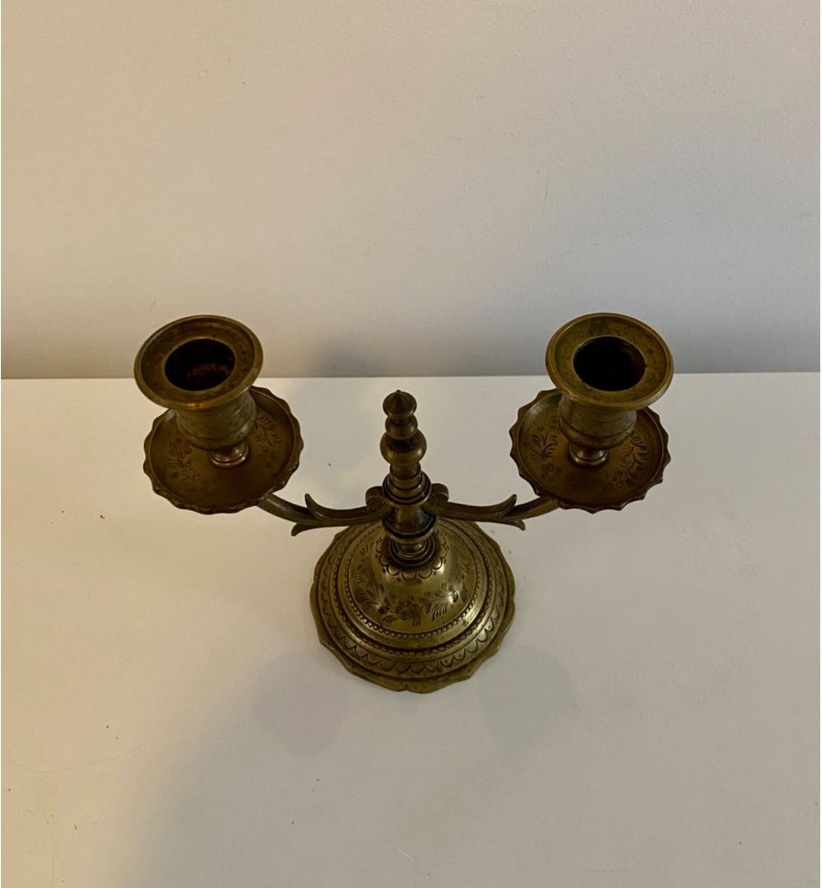 Bougeoir ancien en laiton 28 cm