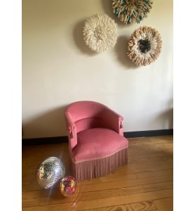 Fauteuil crapaud vintage vieux rose