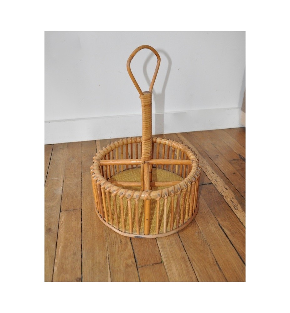 Panier Porte-bouteille Vintage En Rotin – Très Bon état, Déco Rustique